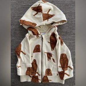 Kate Quinn Organics Owl Baby Hoodie size 3-6 months
